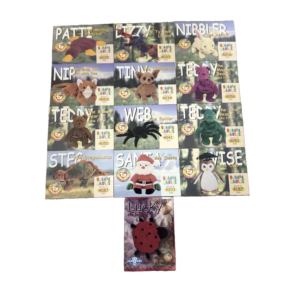 1999 Ty Beanie Babies Series II 13 Card Lot + Retired Silver Lucky #281